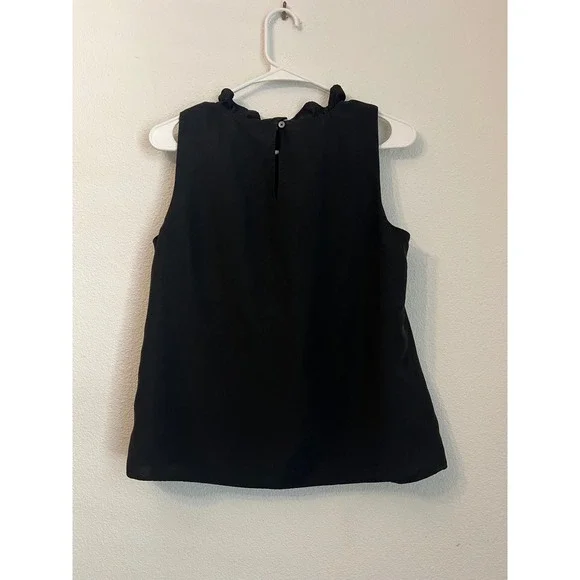 J. Crew Black Sleeveless Ruffle Mock Neck Blouse Top - Women's Small Petite - Picture 2 of 3